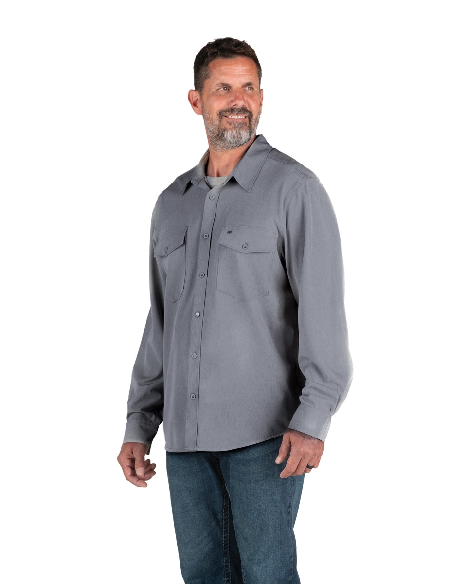 SH34BKHR480 Flex180 UPF Button Down Long Sleeve Shirt, Black Heathered - Extra Large