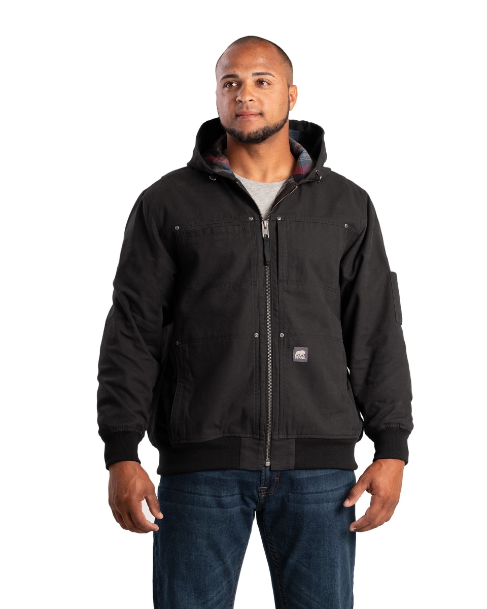 HJ59BKT440 Heartland Duck Flannel-Lined Hooded Jacket, Black - Large