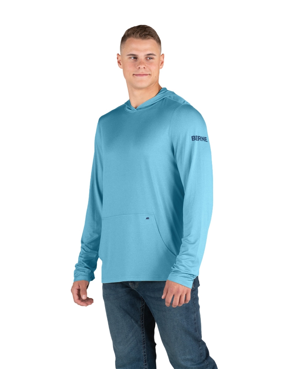 SH13HBLJT480 Long Sleeve Hooded UPF Sun Shirt, Heathered Blue Jay - Extra Large