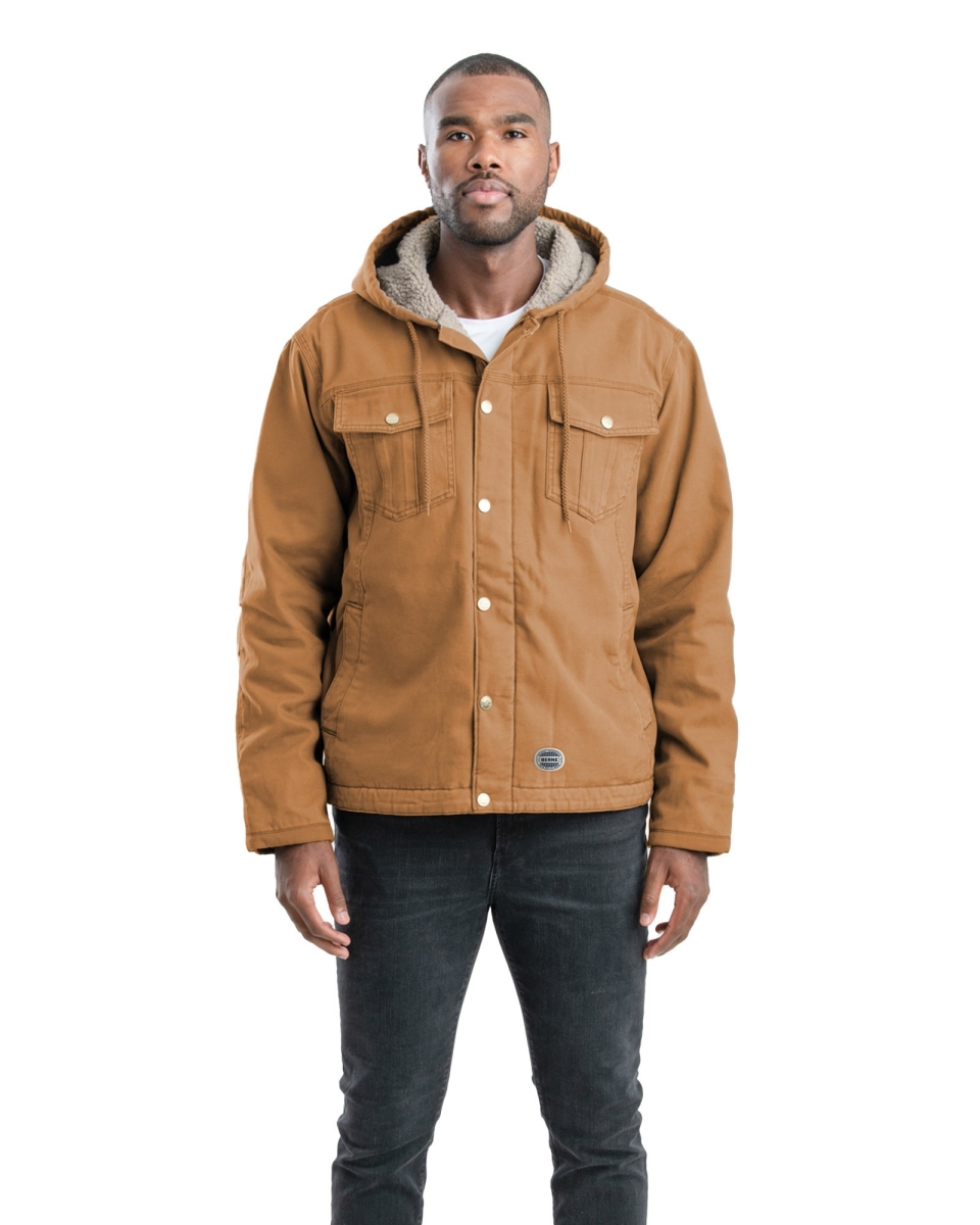 HJ57BDR440 Vintage Washed Sherpa-Lined Hooded Jacket - Brown - Large