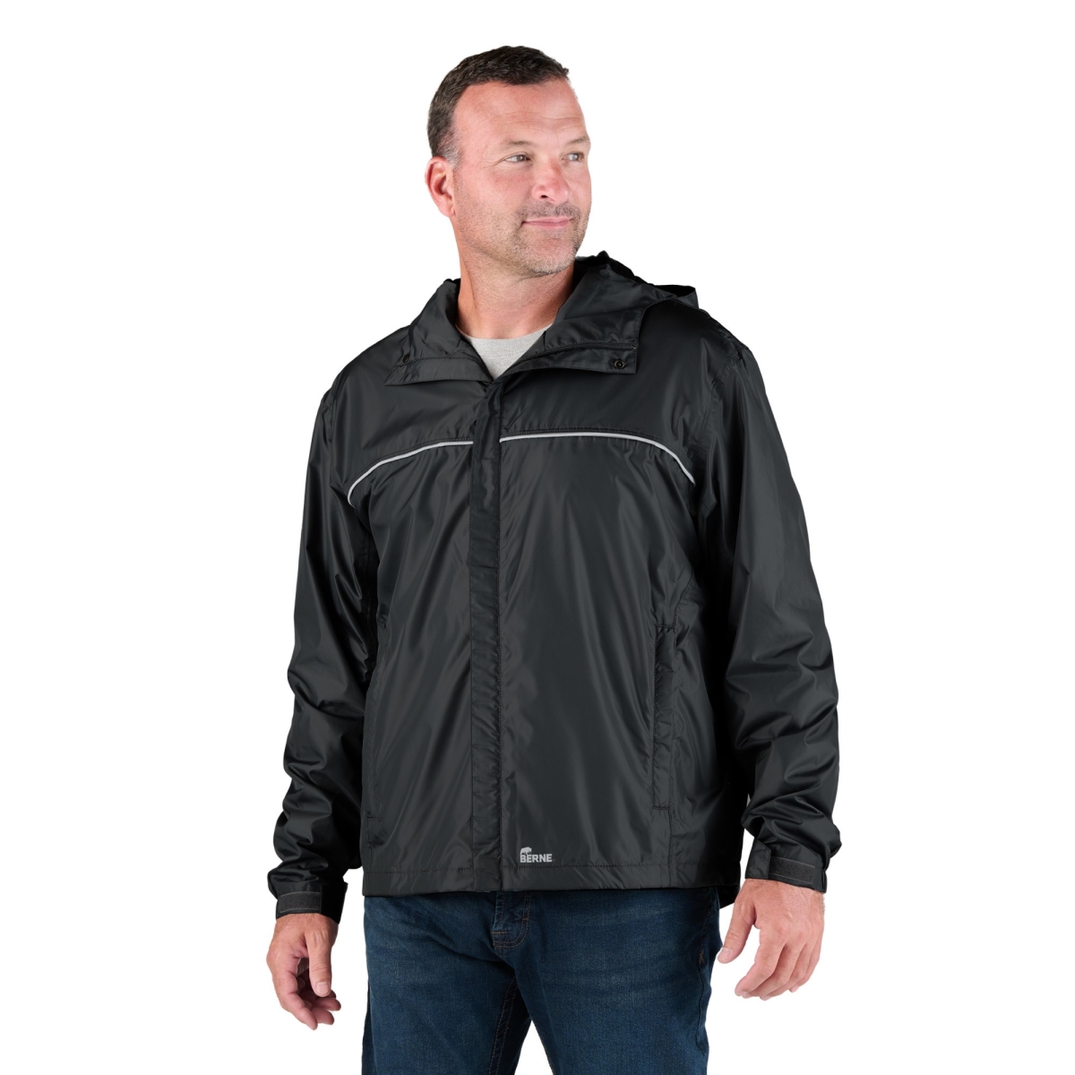 RJ25BKT480 Coastline Lightweight Hooded Rain Jacket, Black - Extra Large