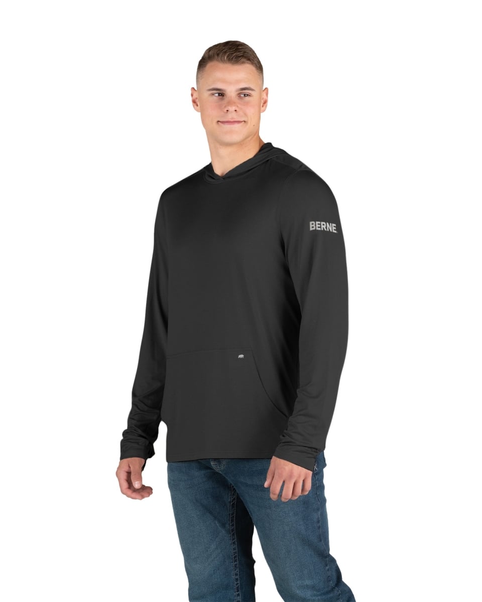 SH13BKT480 Long Sleeve Hooded UPF Sun Shirt, Black - Extra Large