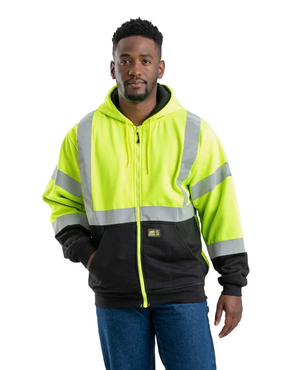HVF023YWT480 High Visibility Class 3 Color Block Hooded Sweatshirt, Yellow - Extra Large
