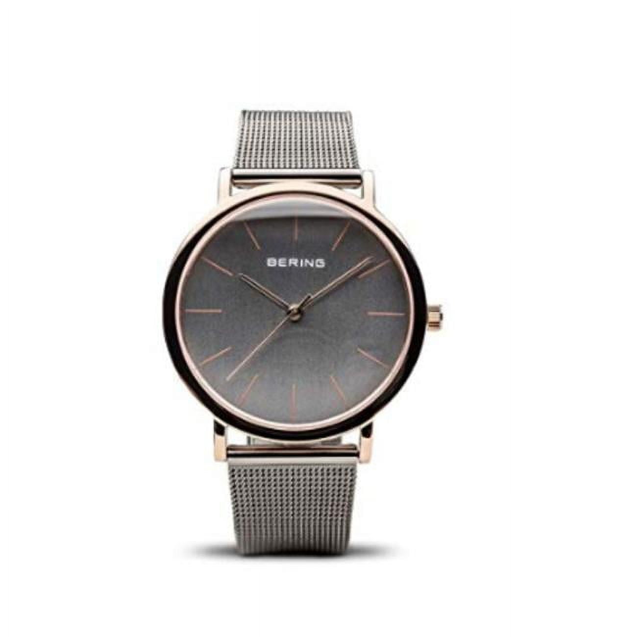 Picture of Bering 13436-369 Female Classic Polished Rose Gold Mesh Watch with Grey Dial