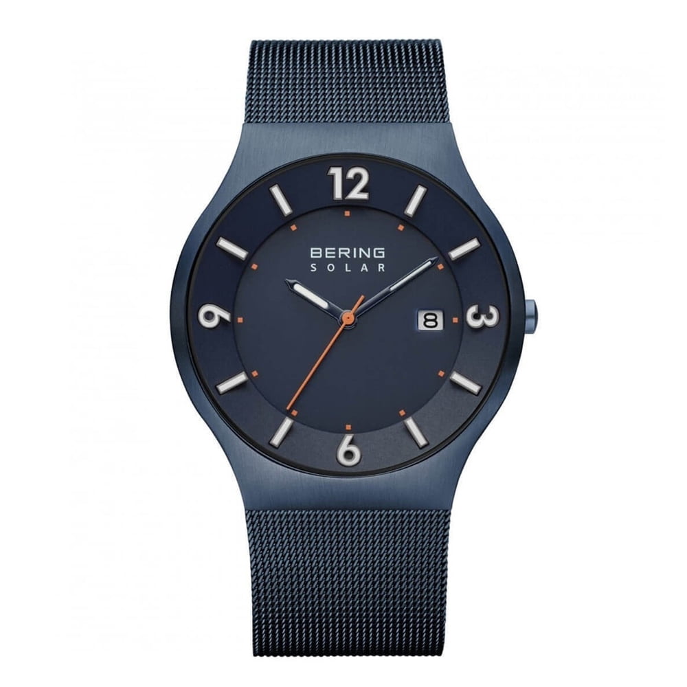 Picture of Bering 14440-393 Male Solar Brushed Blue Mesh Watch