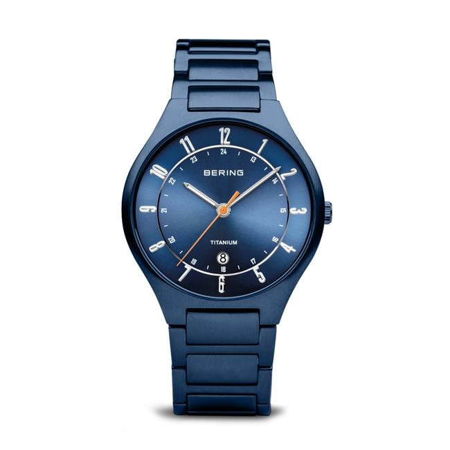 Picture of Bering 11739-797 Male Titanium Blau Matt Bracelet Watch with Blue Dial