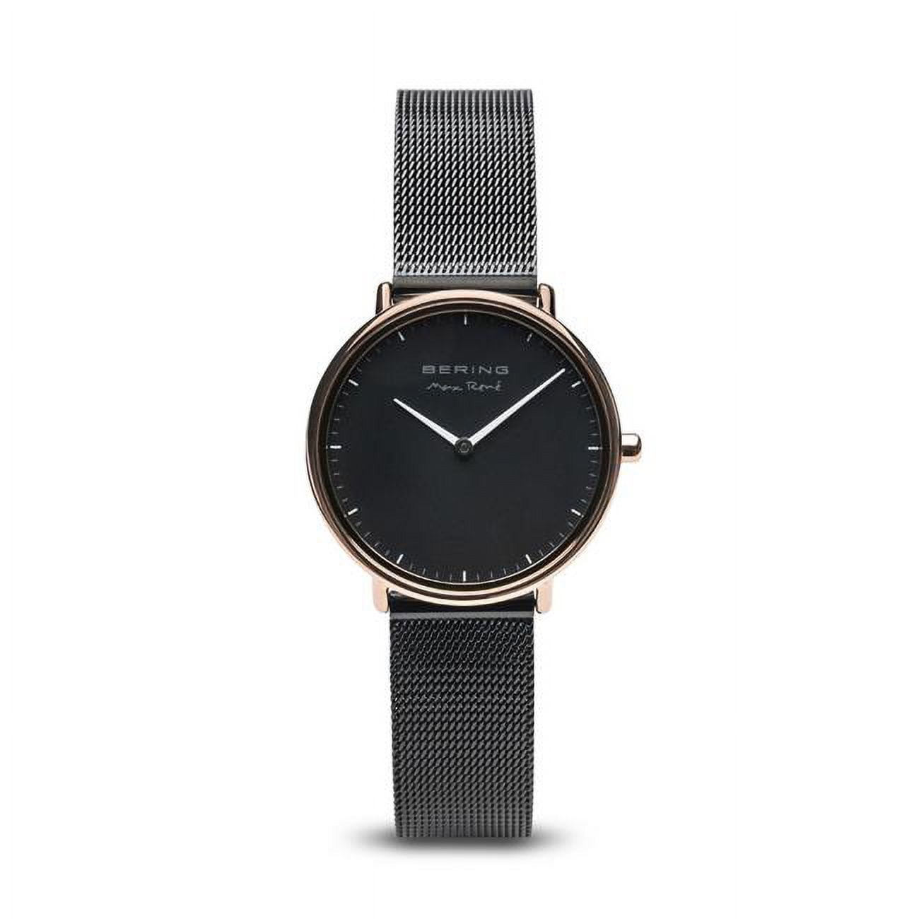 Picture of Bering 15730-162 Female Max Rene Polished Rose Gold Mesh Watch with Black Dial