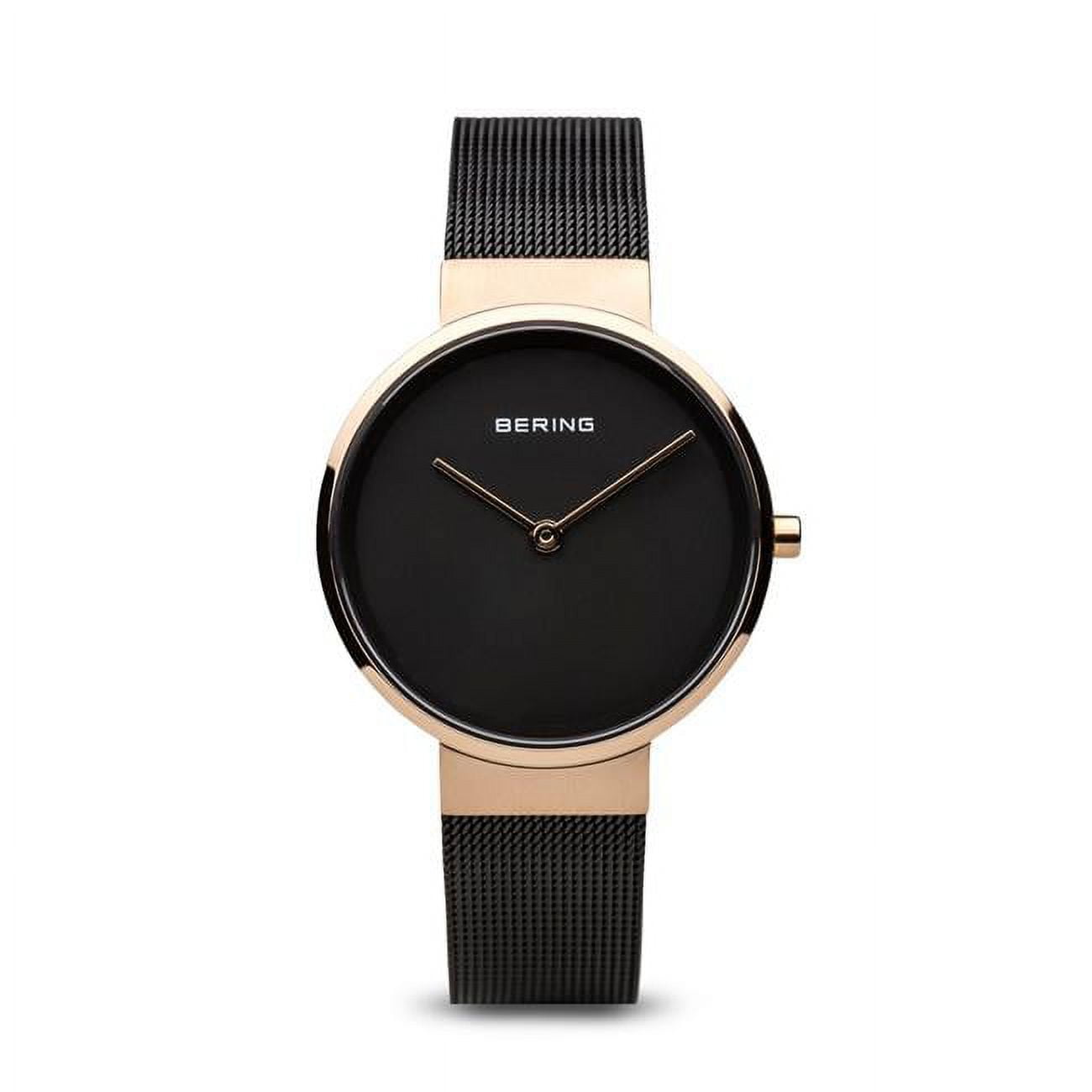 Picture of Bering 14531-166 Female Classic Polished Rose Gold Mesh Watch with Black Dial