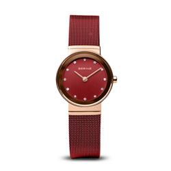 Picture of Bering 10126-363 26 mm Female Classic Polished Rose Gold Mesh Watch with Red Dial