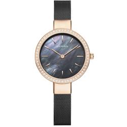 Picture of Bering 16831-162 Ladies Classic Mesh Watch with Black Dial