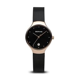 Picture of Bering 13326-262 7 mm Female Classic Polished Rose Gold Mesh Watch with Black Dial
