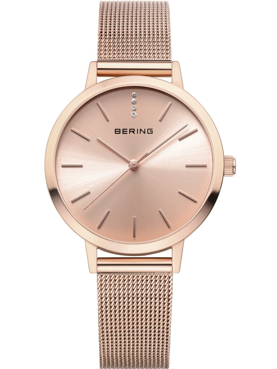 Picture of Bering 13434-366 Female Classic Polished Rose Gold Mesh Watch with Rose Gold Dial