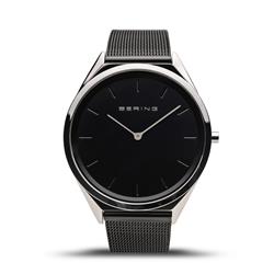 Picture of Bering 17039-102 Unisex Ultra Slim Polished Silver Mesh Watch with Black Dial