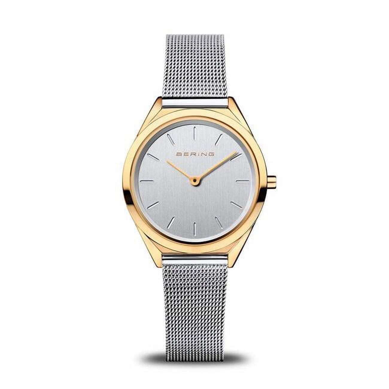Picture of Bering 17031-010 Female Ultra Slim Polished Gold Mesh Watch with Silver Dial