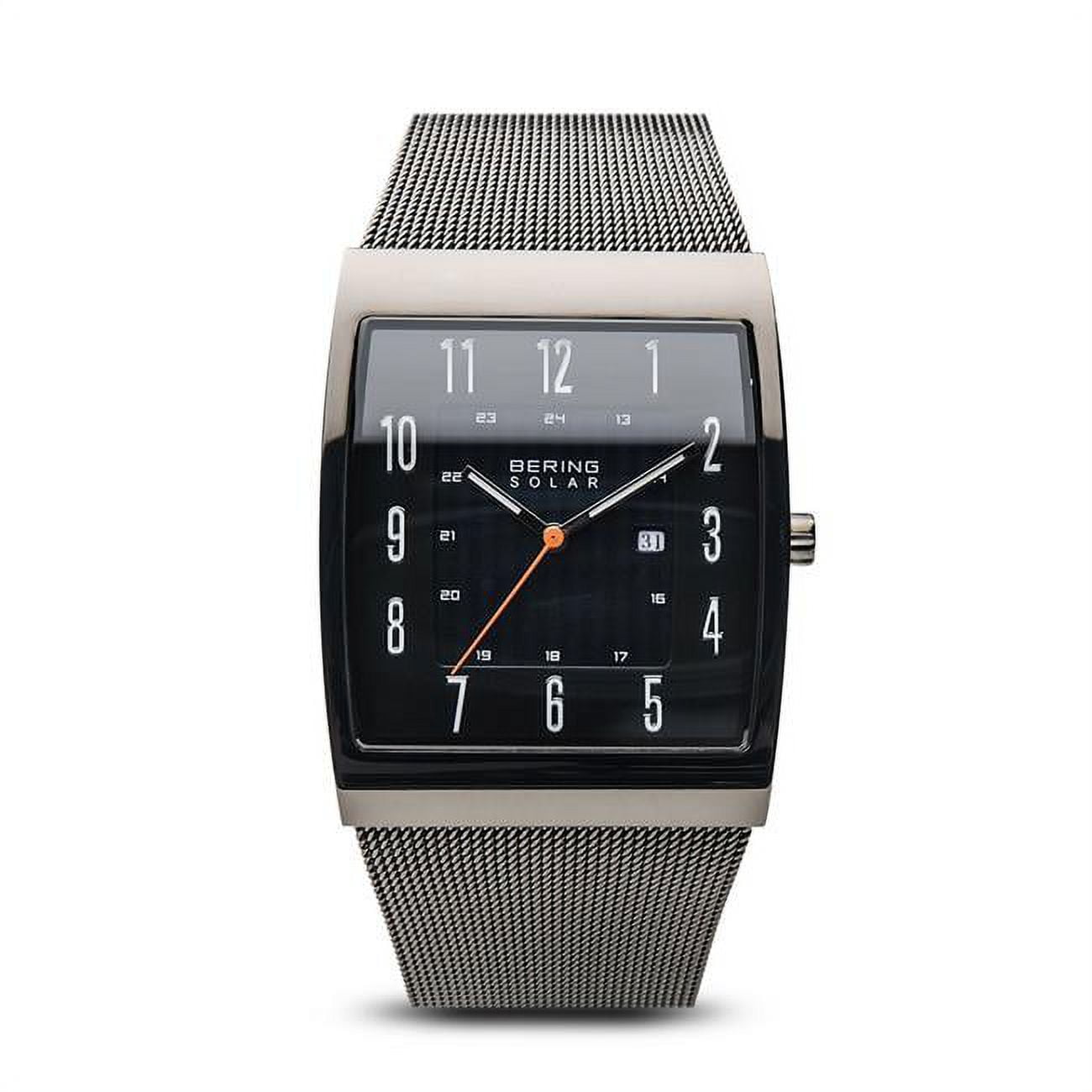 Picture of Bering 16433-377 Male Solar Polished Grey Mesh Watch with Black Dial