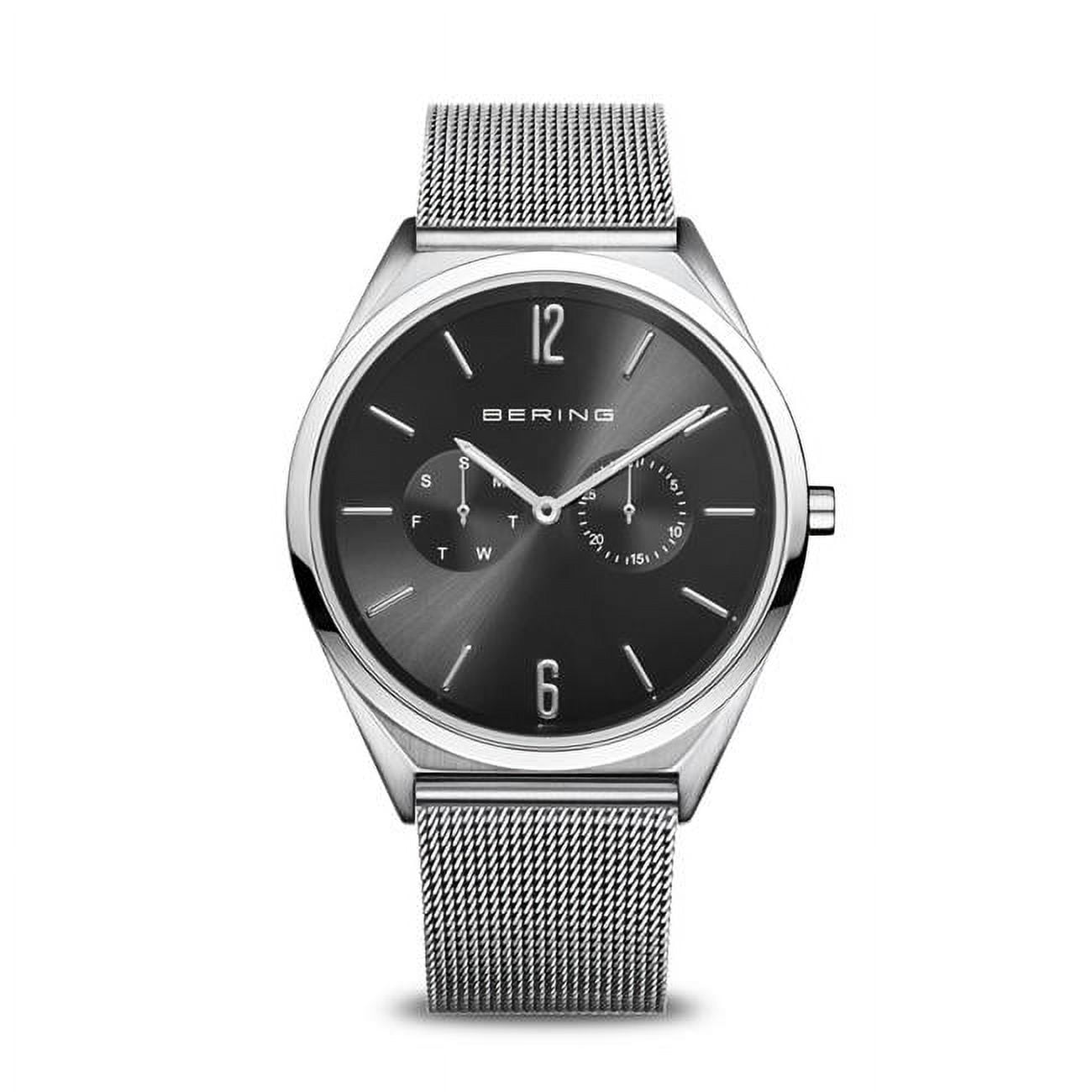 Picture of Bering 17140-002 Unisex Ultra Slim Polished & Brushed Silver Mesh Watch with Black Dial