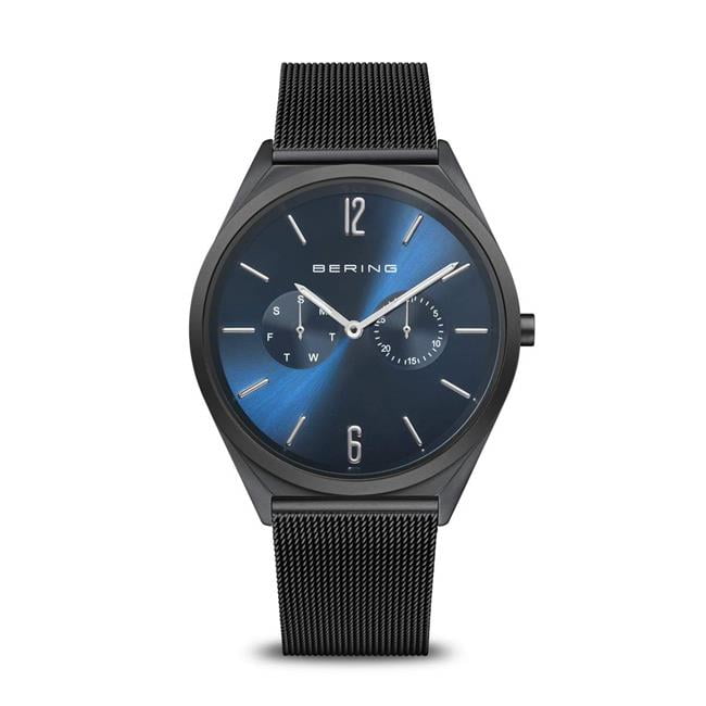 Picture of Bering 17140-227 Unisex Ultra Slim Polished & Brushed Black Mesh Watch with Blue Dial