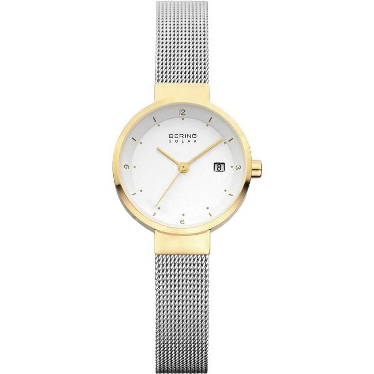 Picture of Bering 14426-010 Female Solar Polished Gold Mesh Watch with White Dial