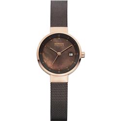 Picture of Bering 14426-265 Female Solar Polished Rose Gold Mesh Watch with Brown Dial