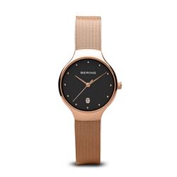 Picture of Bering 13326-362 26 mm Female Classic Polished Rose Gold Mesh Watch with Black Dial