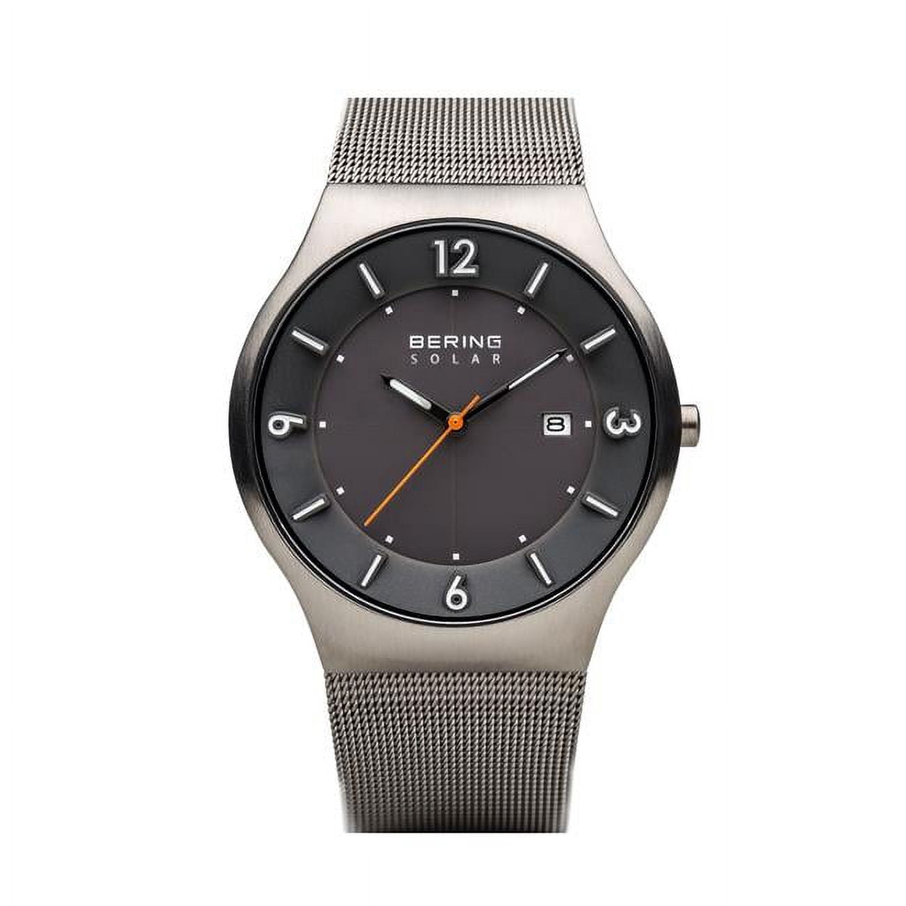 Picture of Bering 14440-077 Male Solar Brushed Grey Mesh Watch with Grey Dial