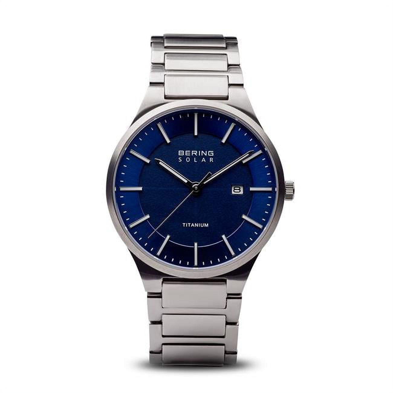 Picture of Bering 15239-777 Male Solar Brushed Silver Bracelet Watch with Blue Dial