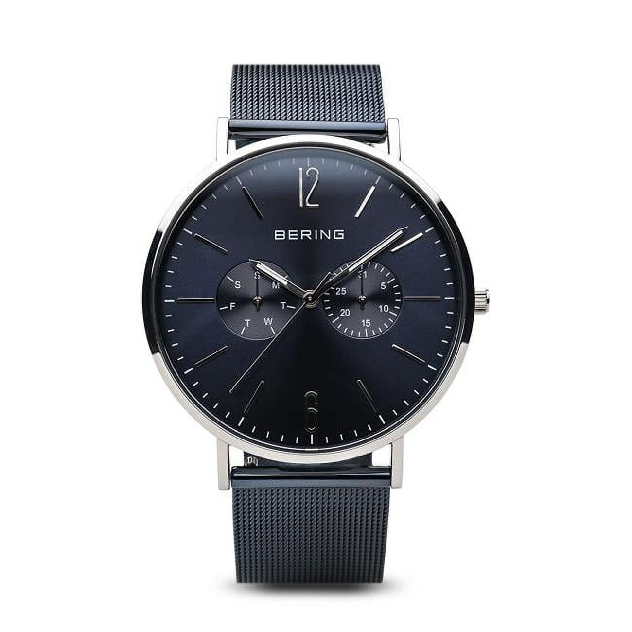 Picture of Bering 14240-303 Male Classic Polished Silver Mesh Watch with Blue Dial