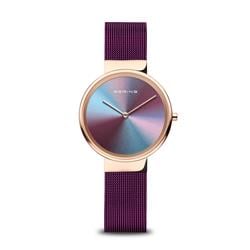 10X31-Anniversary3 Female Anniversary Polished Rose Gold Mesh Watch with Purple Strap -  Bering