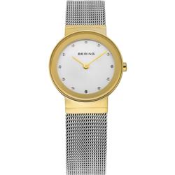 Picture of Bering 10126-001 Female Classic Polished Gold Mesh Watch with Silver Dial