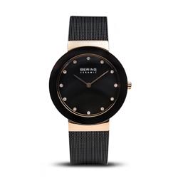 Picture of Bering 11435-166 18 mm Female Ceramic Polished Rose Gold Mesh Watch with Black Dial