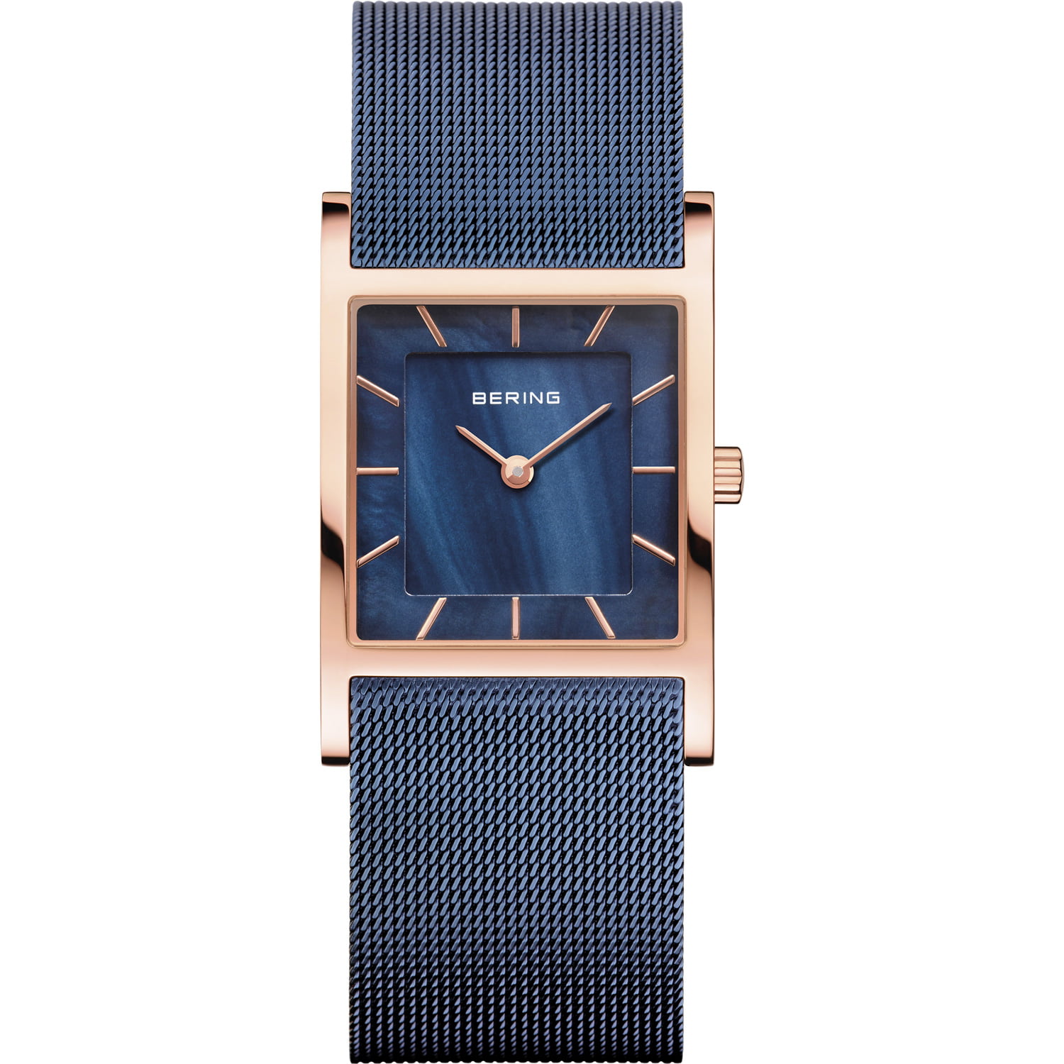 Picture of Bering 10426-367-S Female Classic Polished Rose Gold Mesh Watch with Blue Dial