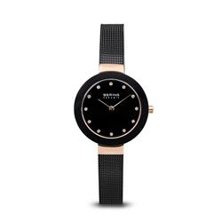 Picture of Bering 11429-166 10 mm Female Ceramic Polished Rose Gold Mesh Watch with Black Dial