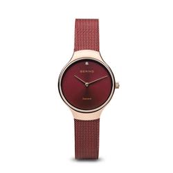 Picture of Bering 13326-Charity Female Charity Polished Rose Gold Mesh Watch with Red Dial