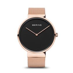 Picture of Bering 14539-362 39 mm Unisex Classic Polished Rose Gold Mesh Watch with Black Dial