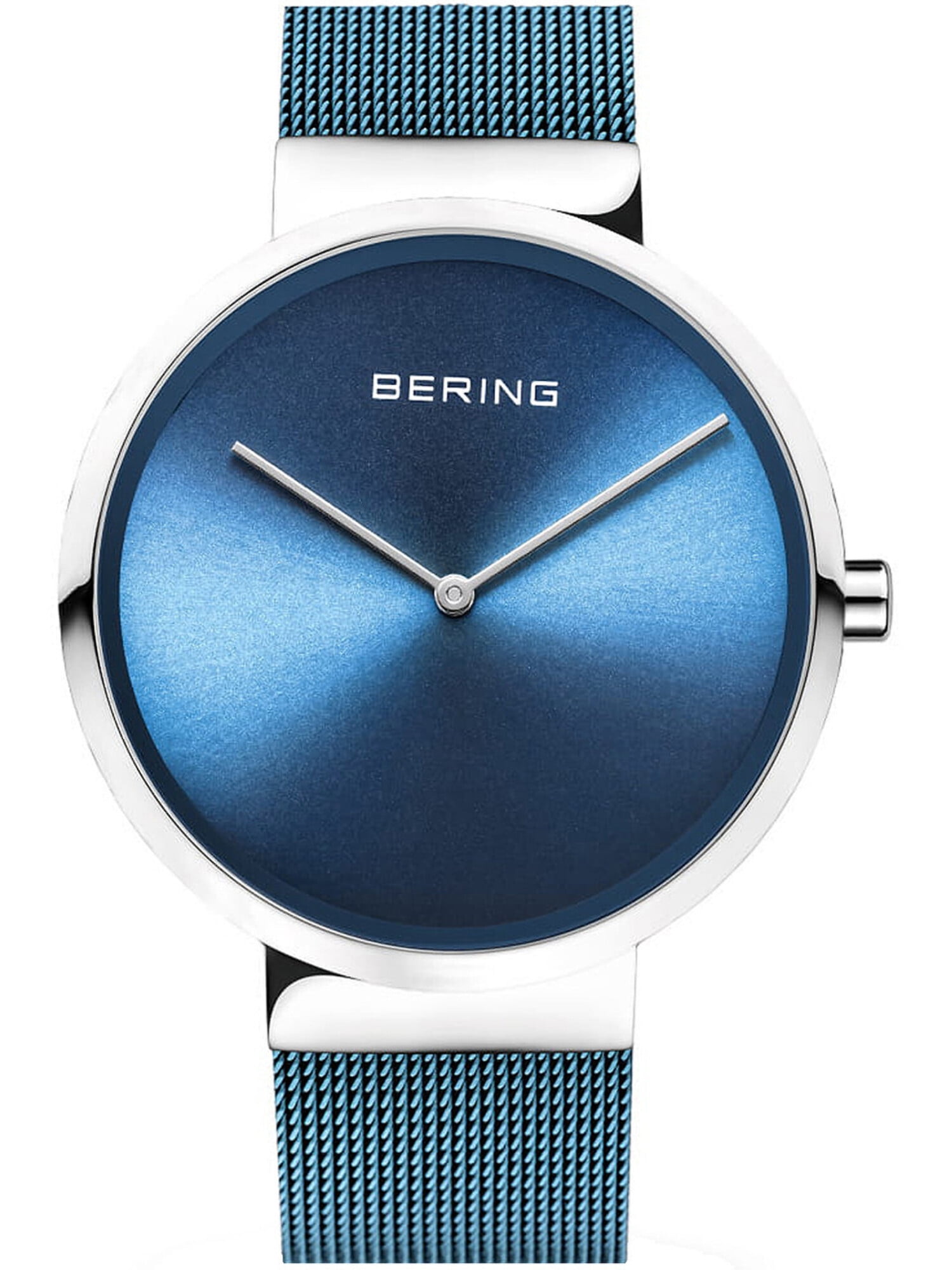 Picture of Bering 14539-308 39 mm Unisex Classic Polished Silver Mesh Watch with Blue Dial