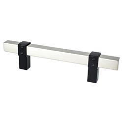 96 mm Center to Center Rivet Rebel Cabinet Pull, Brushed Nickel Bar & Matte Black