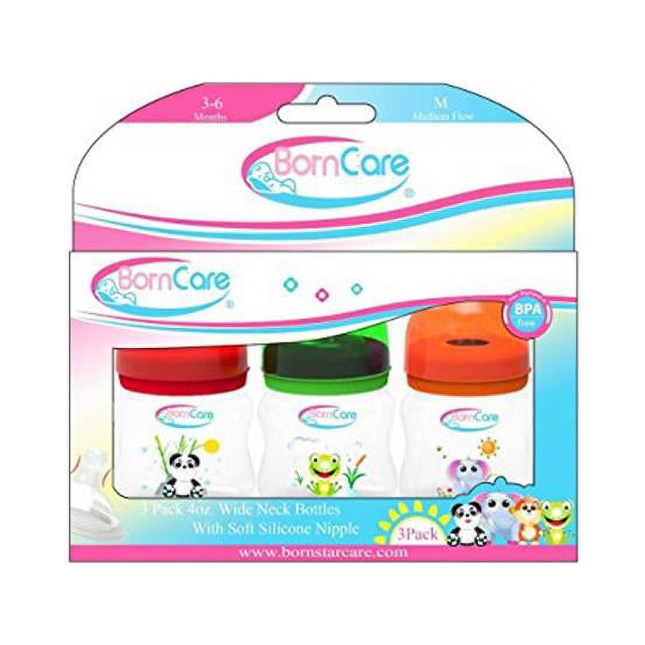 Picture of BornCare BCWS-162-2 4oz 125ml Wide Neck Feeding Bottle with Silicone Nipple&#44; Medium Flow - 3 Pack