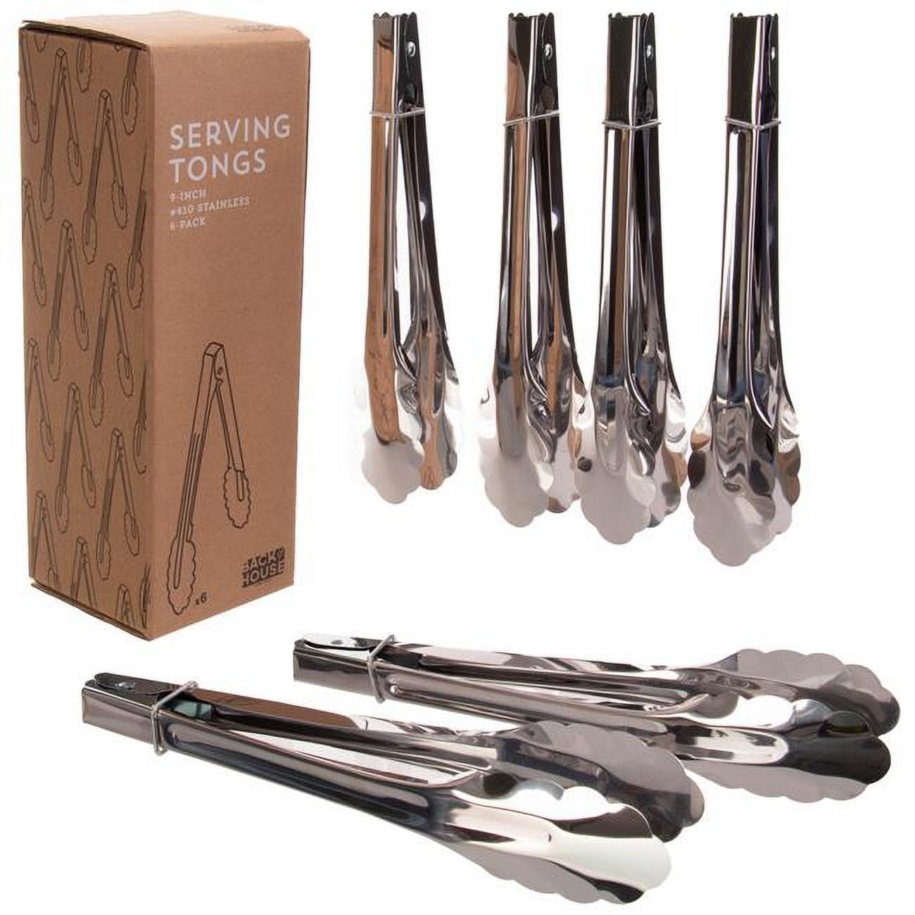 Picture of Brybelly KUTN-302 9 in. Stainless Steel Serving Tongs - Pack of 6