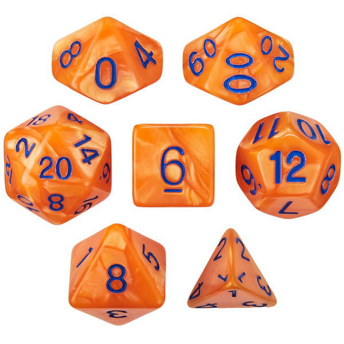 Picture of Brybelly GDIC-1178 Kingfisher Dice&#44; Pearlized Orange & Blue - Set of 7