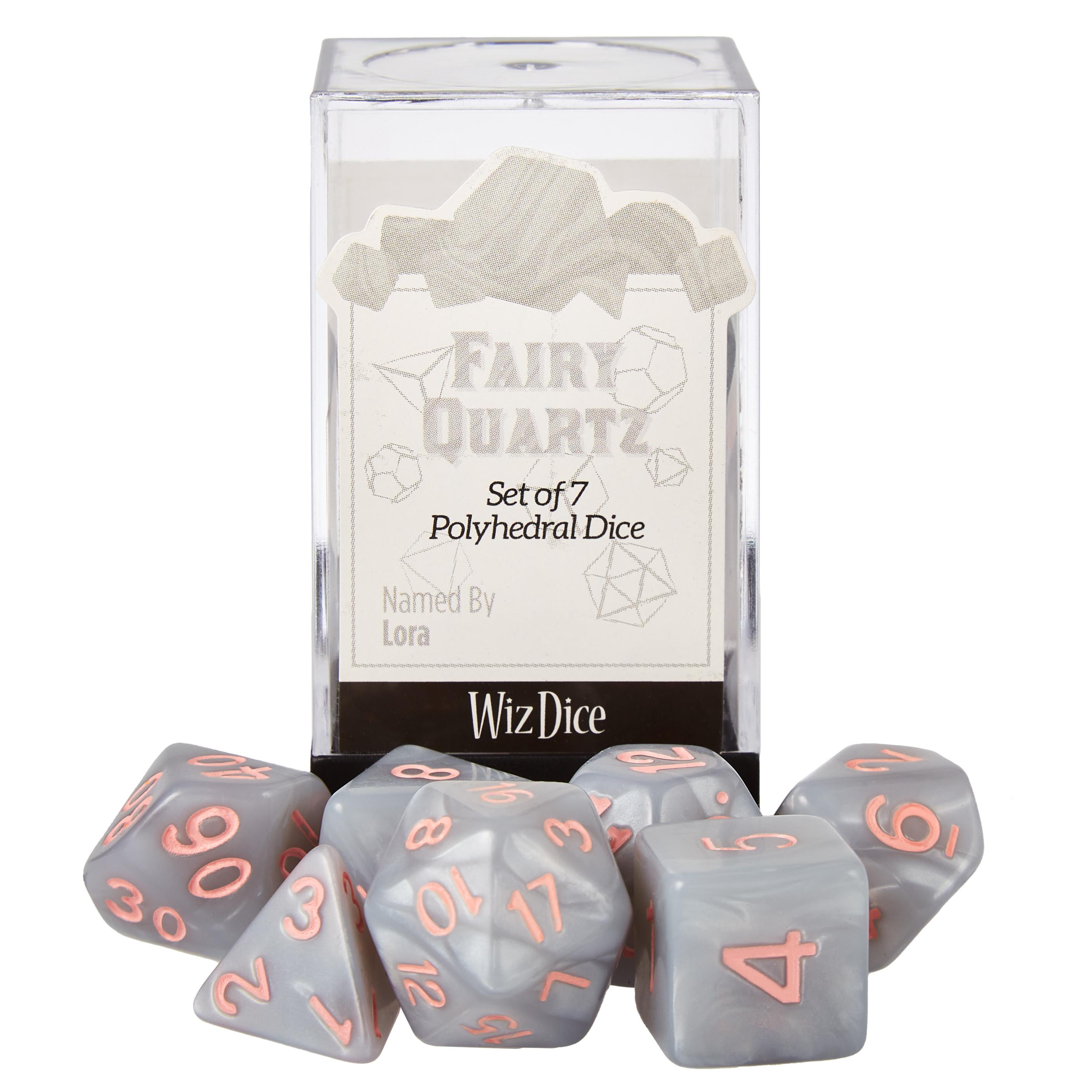 Picture of Brybelly GDIC-1183 Fairy Quartz Dice&#44; Pearlized Gray & Pink - Set of 7