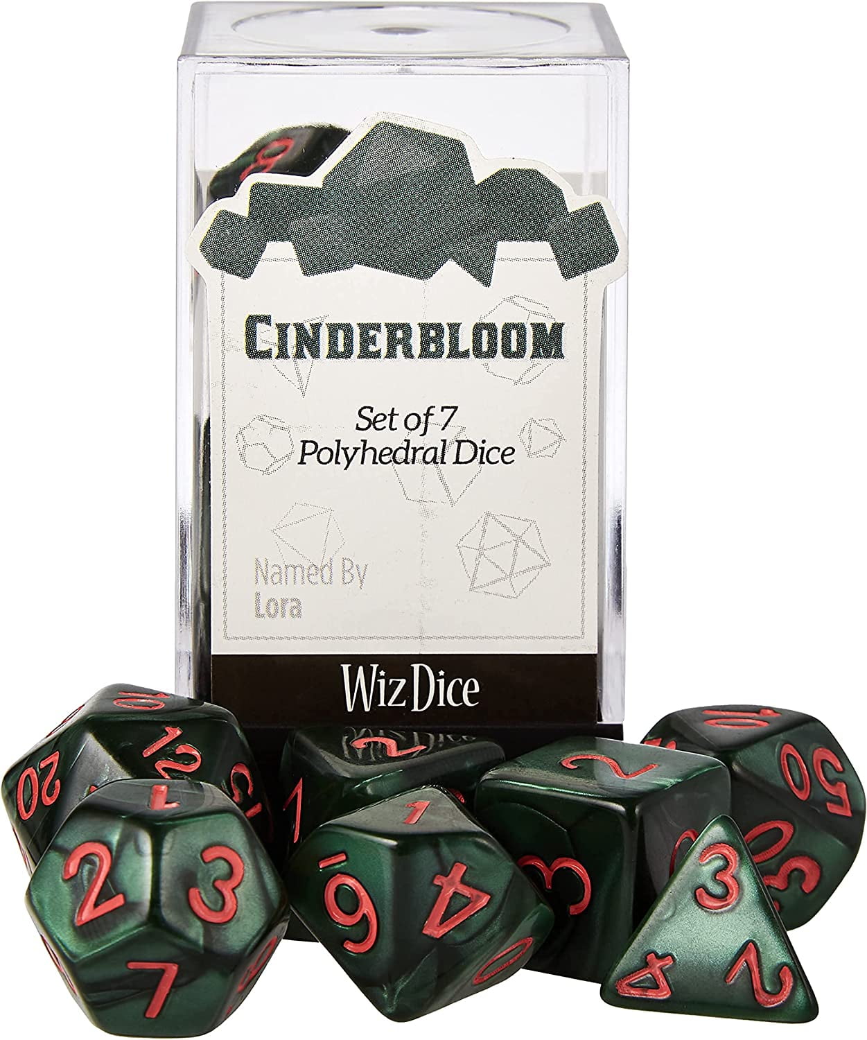 Picture of Brybelly GDIC-1185 Cinderbloom Dice&#44; Pearlized Green & Red - Set of 7