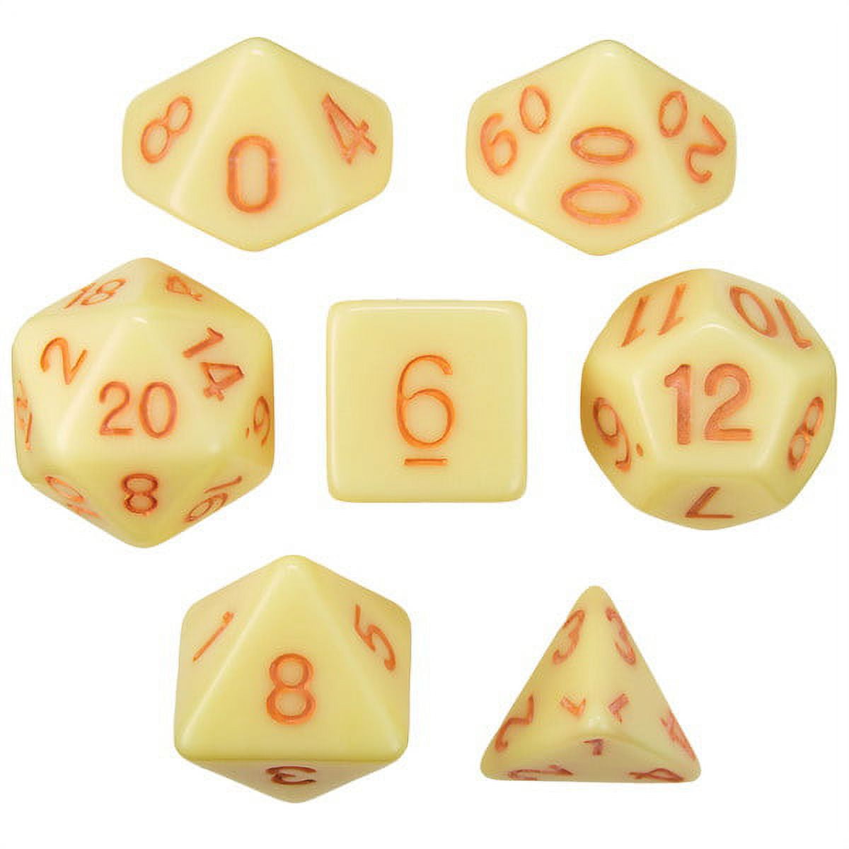 Picture of Brybelly GDIC-1174 Harvest Nectar Solid Yellow with Orange Paint Dice&#44; Set of 7