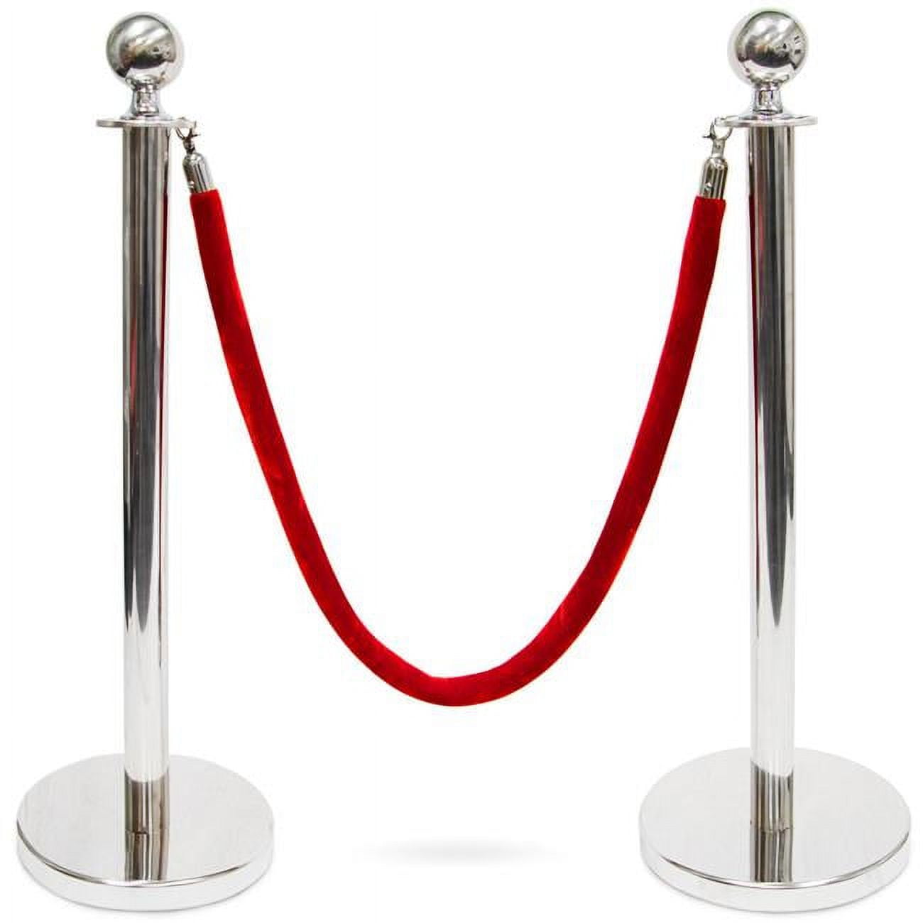 Picture of Brybelly MSTN-202 3 ft. Ball Top Stanchions with 4.5 ft. Red Velvet Rope&#44; Silver