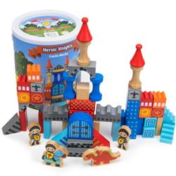 Imagination Generation 50 Piece Castle and Kingdom Wooden Stacking Blocks & Travel Drum | Safe Building Blocks for Toddlers | Knight
