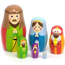 Picture of Brybelly TREL-005 Nesting Nativity Dolls - Natural Wood