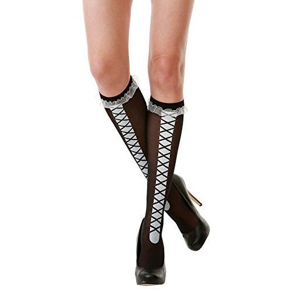 Picture of Brybelly MCOS-319 Black Laced Knee High Costume Tights