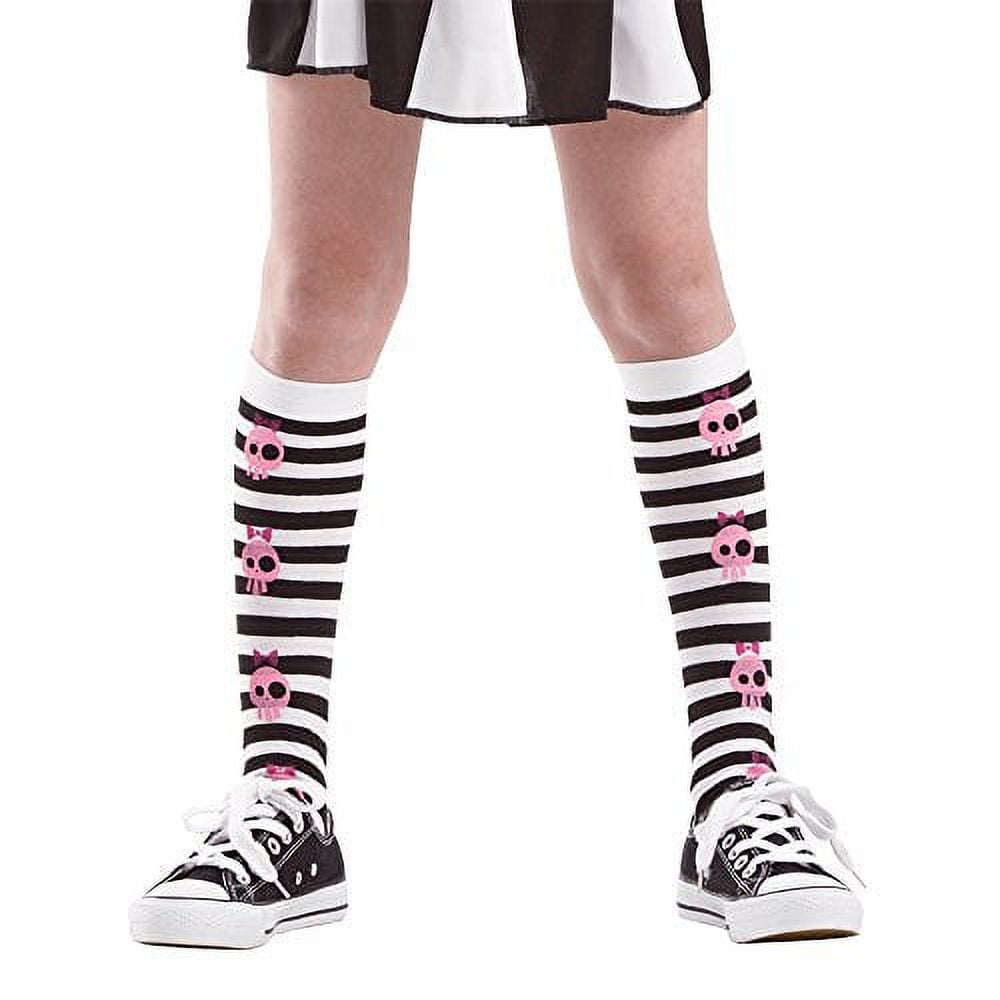 Picture of Brybelly MCOS-204L Striped Skull Knee High Costume Tights, Large