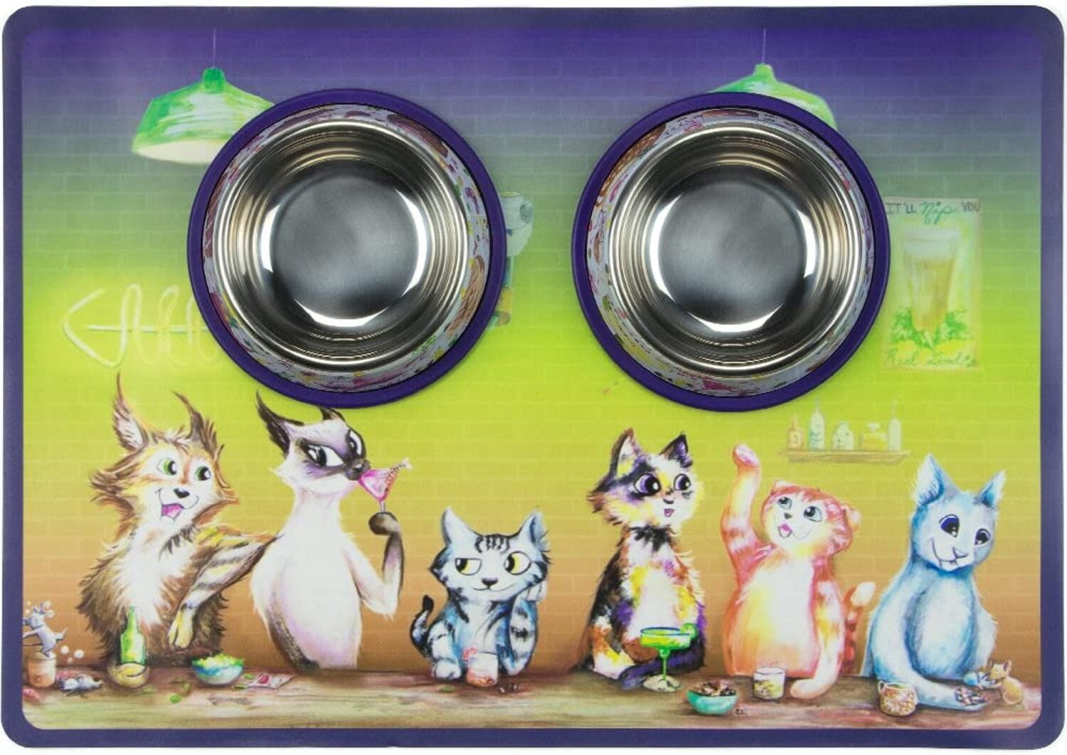 Picture of Brybelly ATAL-001 The Regulars Cat Bowls & Mat