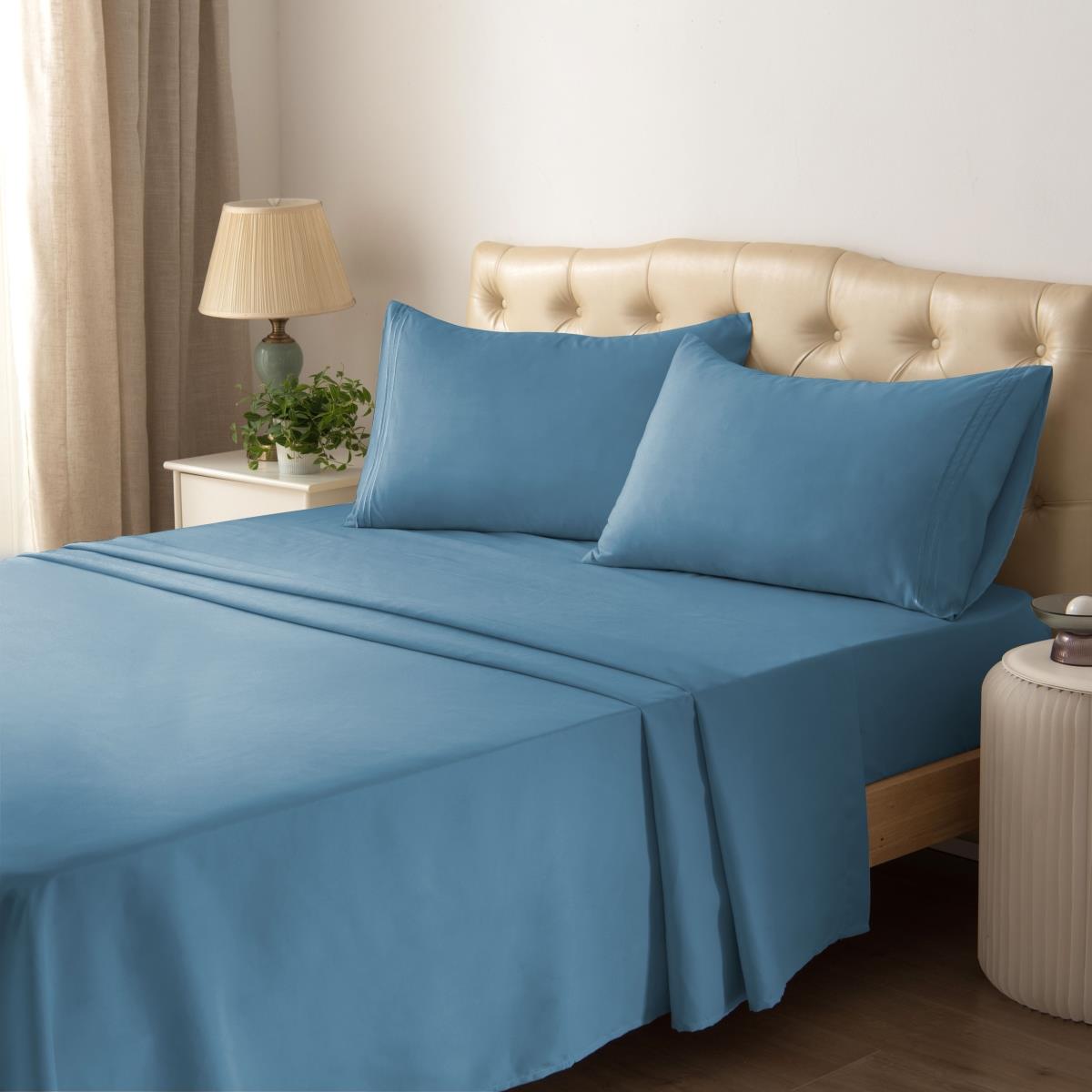 Hotel Collection HC1001NAQ Super Comfortable & Soft Microfiber Bed Sheet Set  Navy - Queen - 4 Piece