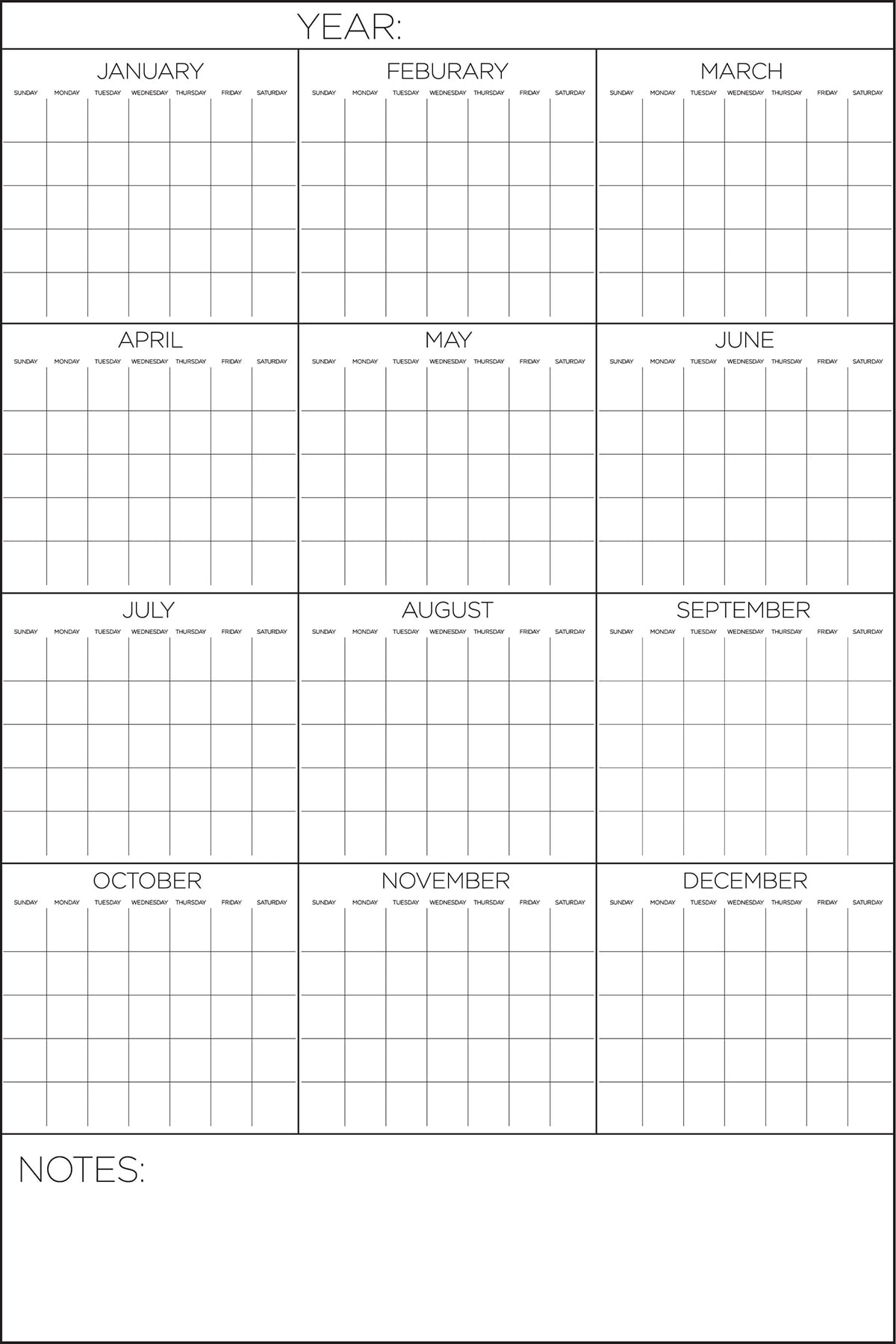 Picture of WallPops WPE2713 36 x 24 in. Yearly Calendar